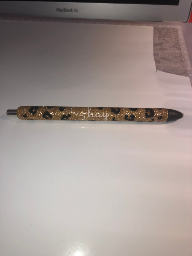 Custom glitter leopard pen