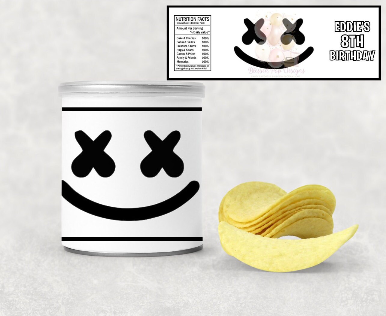 Marshmello Custom Party Favors Marshmello Pringle Labels Etsy