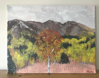 Fall Scene in the Mountains on canvas-11x14