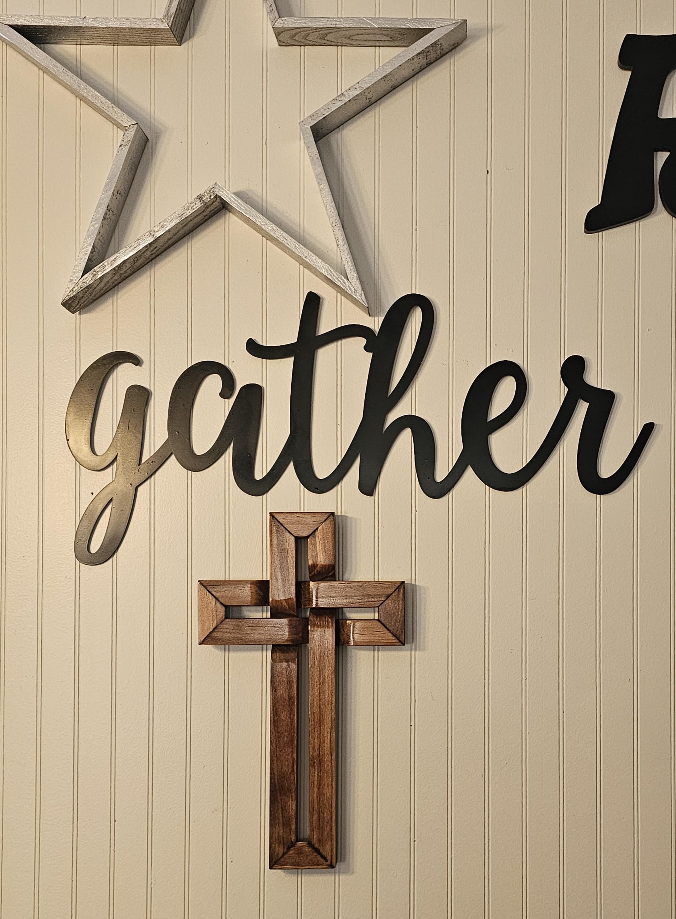 Woven Wooden Cross Wall Decor – Infinity Design, Early American Stain