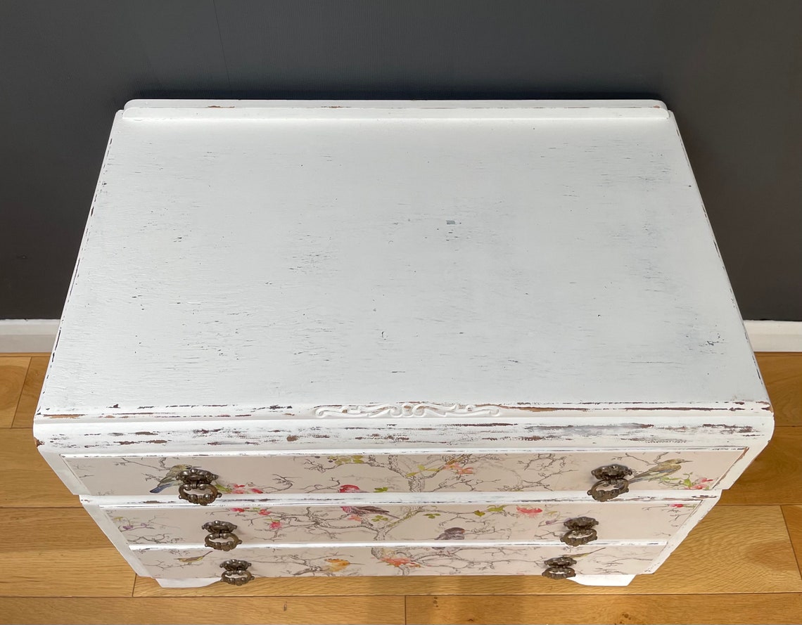 Shabby chic white wooden chest of drawers upcycled in floral Etsy