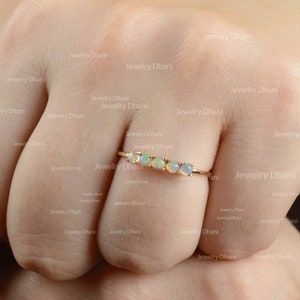 Natural Ethiopian Opal Gemstone Half Eternity Wedding Band Ring Solid 14K Yellow Gold Minimalist October Birthstone Jewelry Gift For Mother