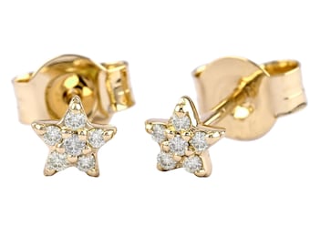 14K Solid Gold Star Stud Earrings: Minimalist Celestial Jewelry
