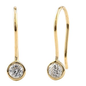 Solitaire SI Clarity G-H Color Diamond Ear Wire Earrings, Solid 14K Yellow Gold Dangal Drop Earring Engagement Wedding Jewelry Gift for Her.