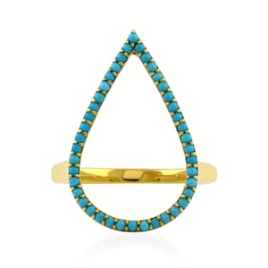 天然ターコイズのペアシェイプリング、14Kイエローゴールド製ハンドメイドリング