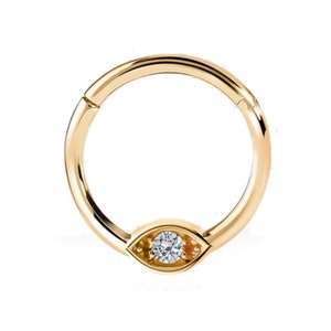 Piercing Helix, Clicker para mau-olhado, ouro amarelo 14K maciço, brincos de argola para cartilagem, brincos de clicker de diamante feitos à mão para presente, brincos segmentados.