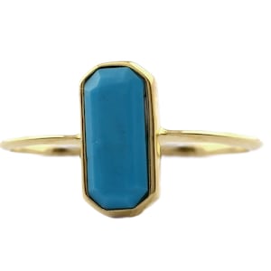 Natural 1.23 Ct Baguette Sleeping Beauty Turquoise Gemstone Stackable Wedding Ring Solid 14K Yellow Gold Handmade Fine Anniversary Gift Ring
