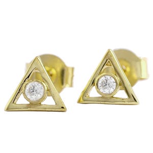 Natural Diamond Triangle Stud Earrings, Solid 14K Yellow Gold Earrings, Minimalist Gold Earrings, Handmade Jewelry, Valentine&#39;s Day Gifts.