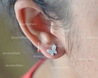 14K White Gold Diamond Butterfly Stud Earrings: SI Clarity