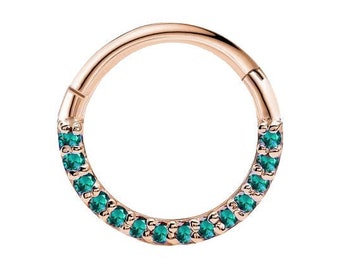 Natural Pave Emerald Clicker Earrings/ 14K Gold Clicker Hoops/ Tragus Piercing/ 18 Gauge (1.2 MM) Cartilage Hoops/ Single Piece