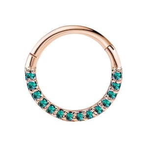 Natural Pave Emerald Clicker Earrings/ 14K Gold Clicker Hoops/ Tragus Piercing/ 18 Gauge (1.2 MM) Cartilage Hoops/ Single Piece