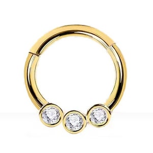 Trio Diamond Clicker Hoops/ 14K Gold Diamond Earrings/ Genuine Diamond Septum Ring/ Dainty Hoops/ 6 mm, 8 mm, 10 mm, 12 mm Cartilage Clicker