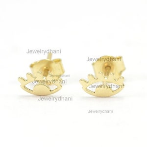 Natural Tiny Evil Eye Stud Earrings in Solid 14K Yellow Gold Good Luck Wedding Anniversary Handmade Minimalist Jewelry Special Gift for Her.
