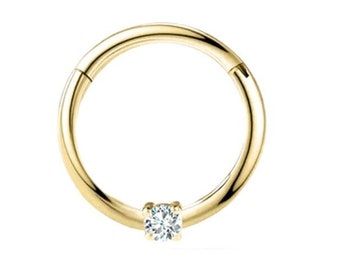Natural Solitaire Diamond Clicker/ 14K Gold Clicker Hoops/ Helix Piercing Hoop/ Single Earrings/ April Birthstone/ 18 Gauge 1.2 MM Post