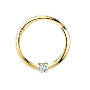 Natural Solitaire Diamond Clicker/ 14K Gold Clicker Hoops/ Helix Piercing Hoop/ Single Earrings/ April Birthstone/ 18 Gauge 1.2 MM Post