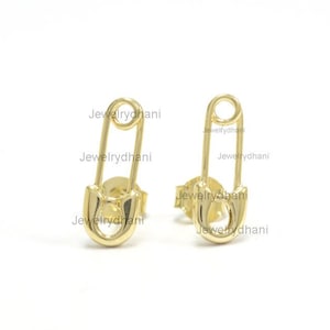 Small Safety Pin Stud Earrings Solid 14K Yellow Gold Mini Plain Gold Dainty Stud Handmade Minimalist Perfect Jewelry Special Gift for Her