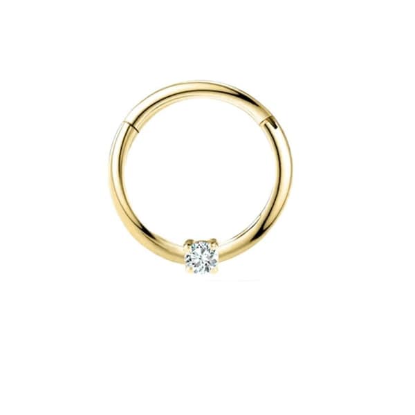 14K Yellow Gold Diamond Helix Hoop, April Birthstone Single Earring