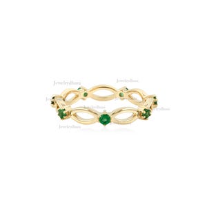 18K Gelbgold Smaragd Infinity Band: Unendlich Stapelbar, Geburtsstein Ring