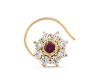 Ruby Diamond 18k Gold Nose Stud: Handmade Fine Jewelry