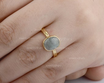 Handmade 14K Gold Moonstone Ring: Bezel Set June Birthstone