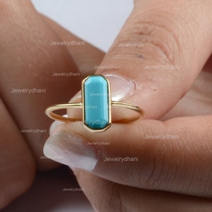 Natural 1.23 Ct Baguette Sleeping Beauty Turquoise Gemstone Stackable Wedding Ring Solid 14K Yellow Gold Handmade Fine Anniversary Gift Ring