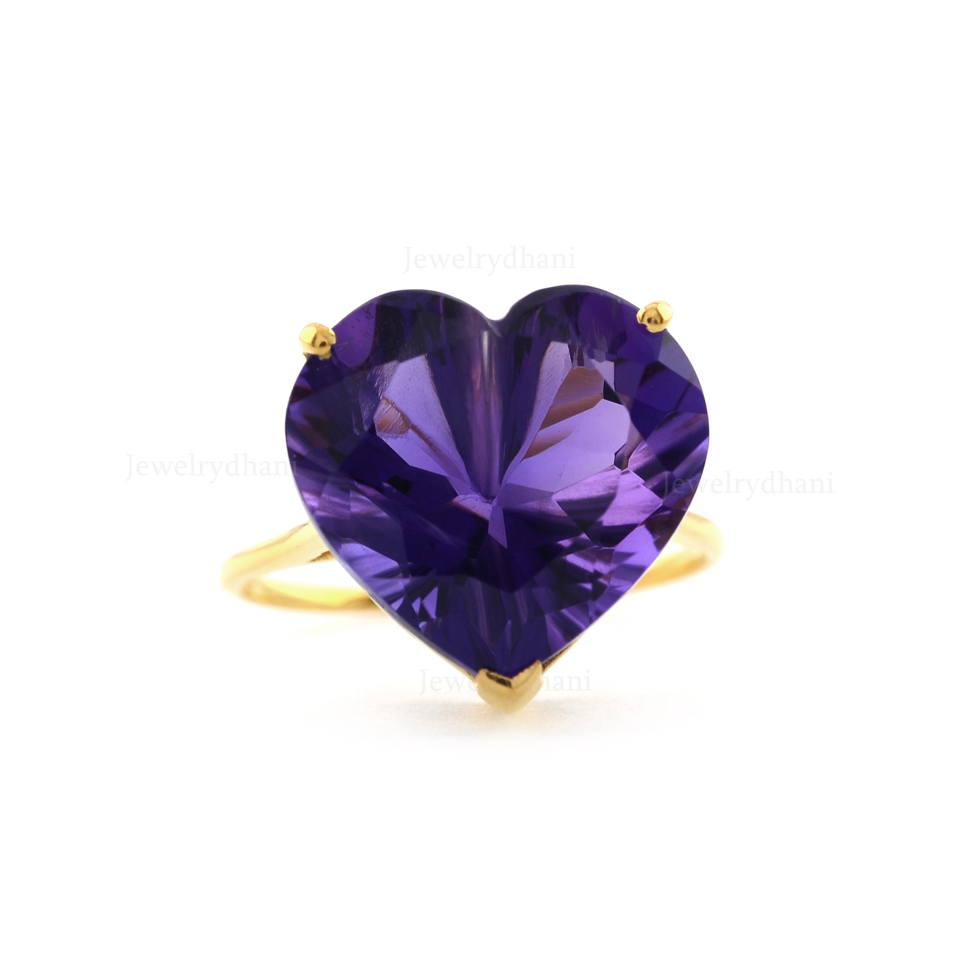 Herzförmiger Amethystring für Damen – Solitärring für den Geburtsstein Februar aus 14-karätigem Massivgold mit überkreuzter Ringschiene