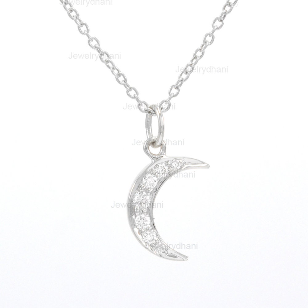 Diamond Crescent Moon Necklace 14K Gold Moon Necklace Half Etsy