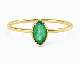 14K Gold Marquise Smaragd Ring: Grüne sambische Edelstein-Verlobung