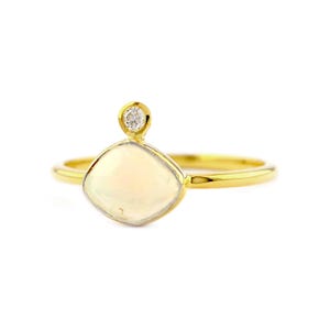 Genuine Opal Diamond Ring- 14k Solid Gold Ring - Engagement Ring-Statement Ring- Promise Ring- Birthstone- Anniversary Birthday Gift For Her