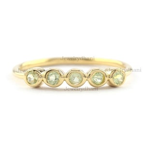 Genuine 0.25 Ct. Peridot Eternity Band Ring,14K Yellow Gold Natural Peridot Half Eternity Ring Green Gemstone Birthstone Minimalist Jewelry