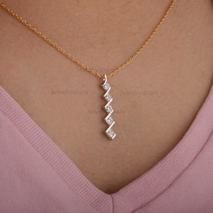 Natural Diamond Zig Zag Bar Pendant Necklace Solid 14K Yellow Gold Easter Gift Bar Chain Wedding Minimalist Fine Jewelry Special Gift Idea.