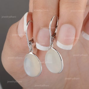 Genuine Moonstone Drop Lever Back Earrings- Solid 14K Yellow Gold Handmade Minimalist Moonstone Drop Latch Back Earrings -Thanksgiving Gift