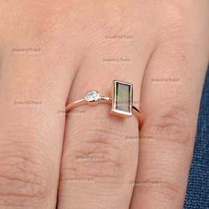 Watermelon Tourmaline Ring, Natural Tourmaline Gemstone Diamond Ring, 14K Yellow Gold Ring, Wedding Engagement Ring, Anniversary Gift