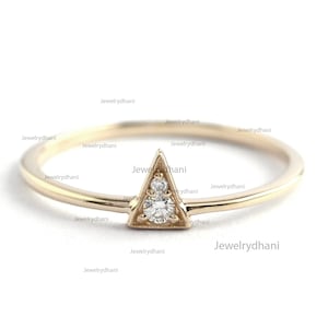 Diamond Gold Ring, 14K Solid Gold Triangle Ring, Diamond Solitaire Ring, Triangle Diamond Ring, Geometric Ring, Merry Christmas Gifts