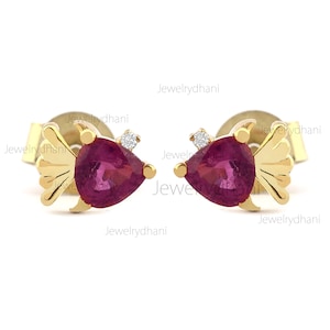 Diamond Tourmaline Gold Fish Stud Earrings: 14K Yellow Gold Jewelry