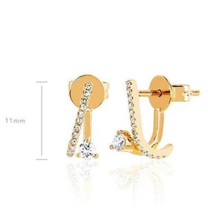 14K Yellow Gold Diamond Stud Jacket Earrings: Handmade Minimalist Jewelry