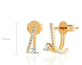 Diamond Jacket Earrings, Solid 14K Yellow Gold Front Back Earrings