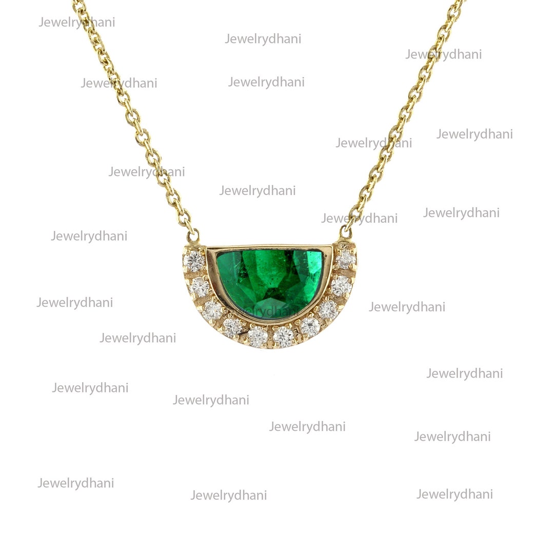 Genuine Emerald Necklace 14K Yellow Gold Necklace SI Clarity G Etsy