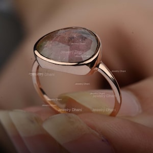 Natural 2.00 Ct Watermelon Bi Color Tourmaline Gemstone Ring Solid 14K Yellow Gold Handmade Minimalist Jewelry Anniversary Mother&#39;s day