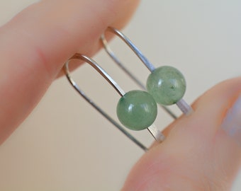 Aventurine earrings, silver earrings, minimalist threaders