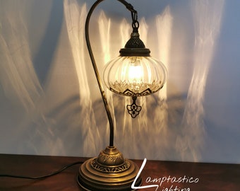 Ampoule LED gratuite Royaume-Uni / Europe de luxe, style oriental turc, verre transparent soufflé pressé, lampe col de cygne, lampe de bureau, lampe de chevet, éclairage général