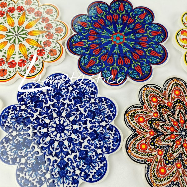 9 DESIGNS Traditional Turkish Bohemian Floral Tile Trivet 7",Ceramic Trivet,Hot Pad,Pot Holder,Home and Kitchen Decor