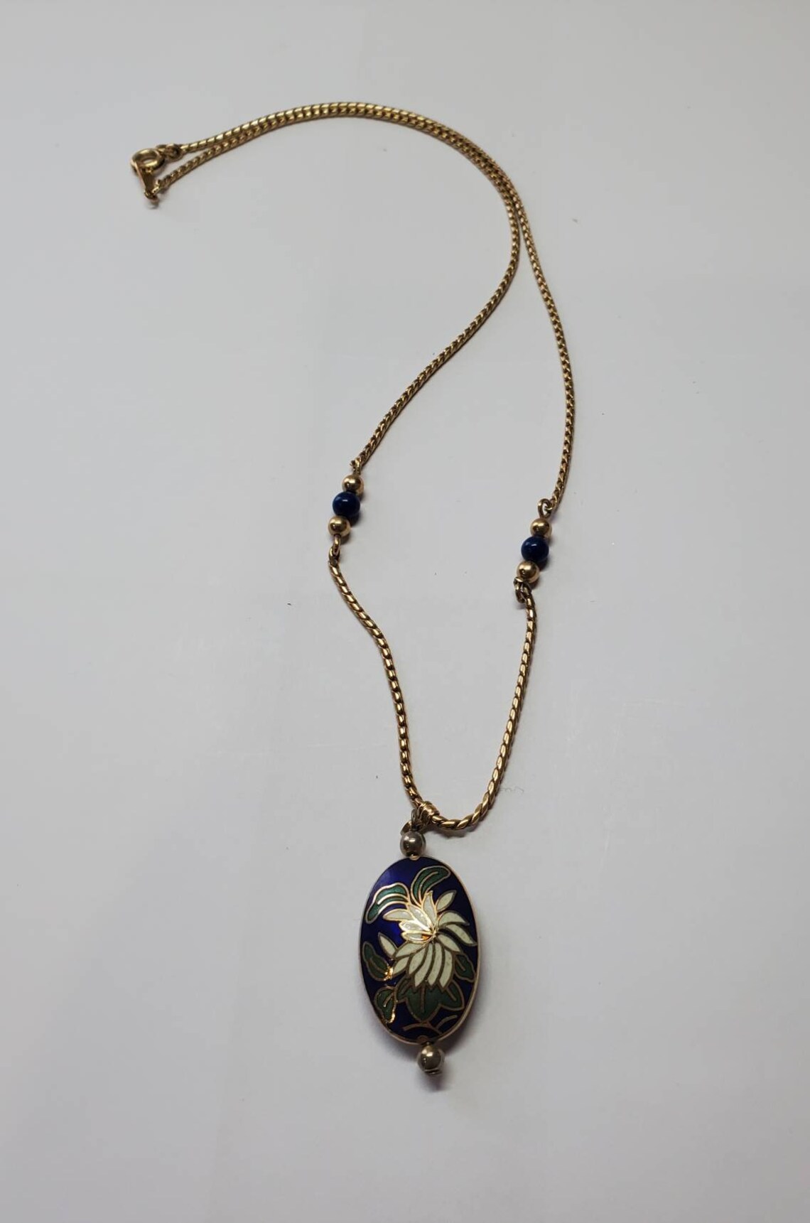 Vintage 1982 Avon Cloisonne Necklace Blue With White Lily Etsy