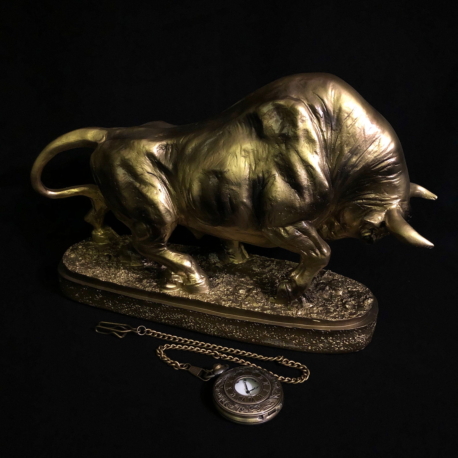 Bull Statue Bullish Market Gold Colored Etsy