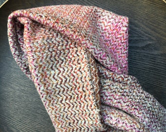 Handwoven luxury lambswool scarf | hot pink, soft pink, brown, brick red, orange, ochre and ecru