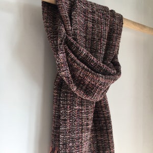 Handwoven luxury lambswool blanket scarf pinks, ochres, soft tangerine, brown and ecru image 8