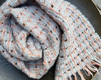 Handwoven luxury lambswool scarf | pink, ochre, ecru