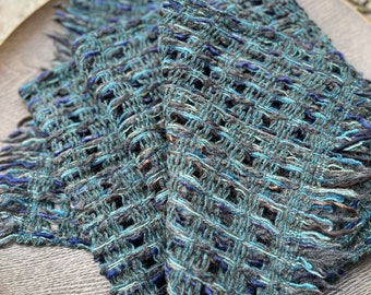 Handwoven luxury lambswool scarf | blues and greys