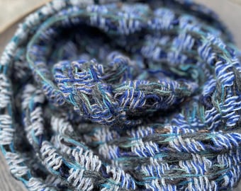 Handwoven luxury lambswool scarf | blues and greys