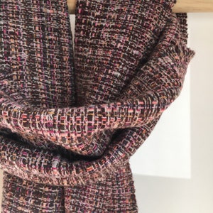 Handwoven luxury lambswool blanket scarf pinks, ochres, soft tangerine, brown and ecru image 5